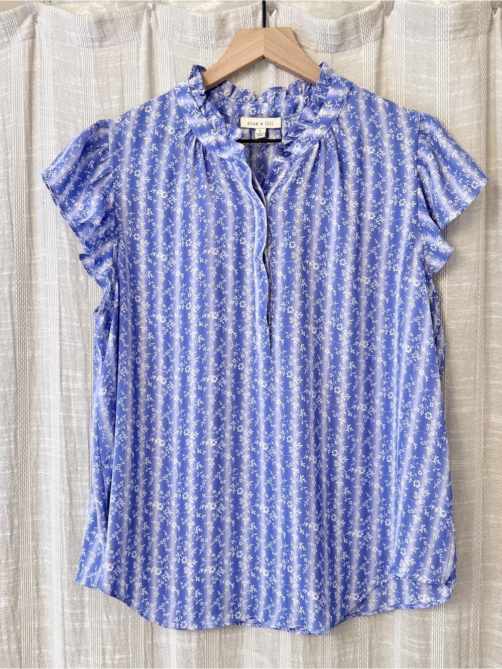 Alex & Lili Blue White Striped Blouse Large